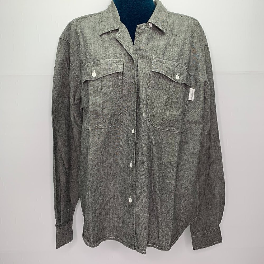 Pierre Cardin Shirt Medium Button Down Gray Cotton Collared Vintage